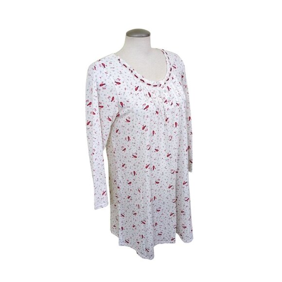 Aria Nightgown Womens M White Red Cardinal Soft Fleece Long Sleeve Grannycore - Picture 3 of 8